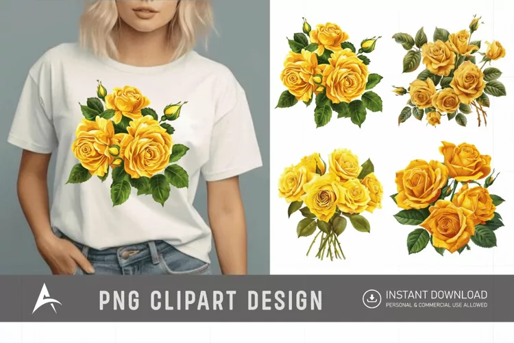 Watercolor Yellow Rose Bouquet Clipart