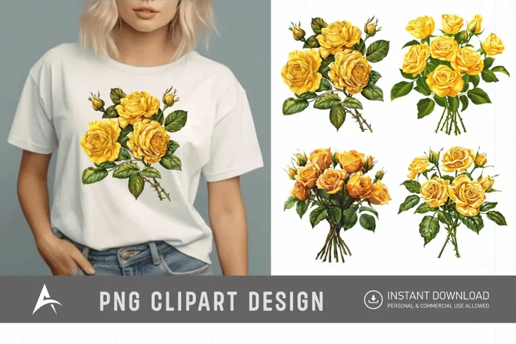 Watercolor Yellow Rose Bouquet Clipart