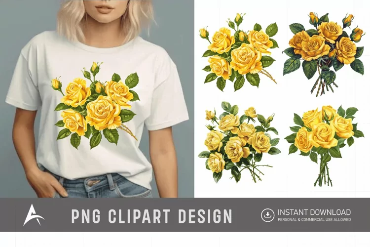 Watercolor Yellow Rose Bouquet Clipart
