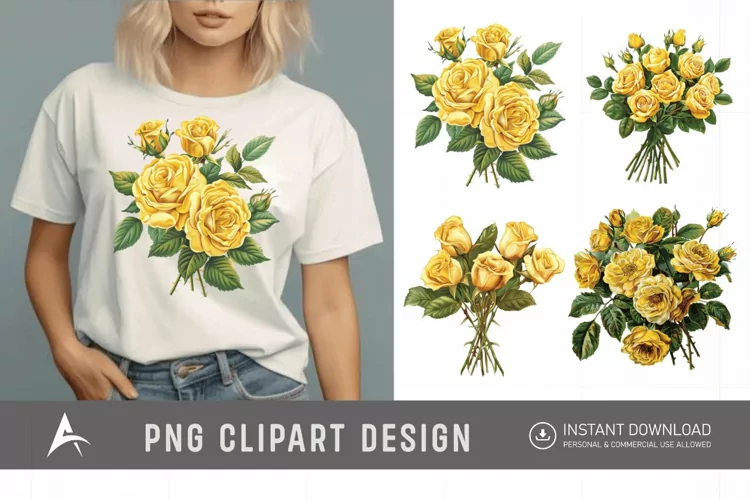 Watercolor Yellow Rose Bouquet Clipart