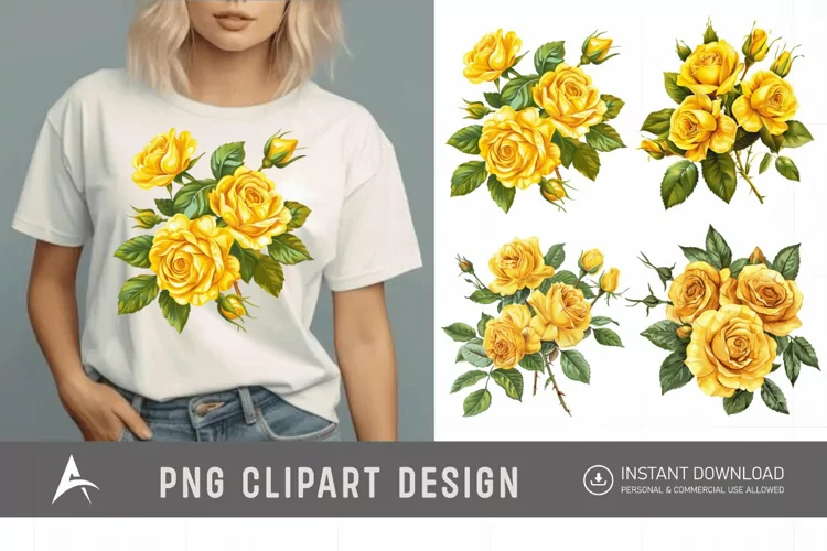 Watercolor Yellow Rose Bouquet Clipart