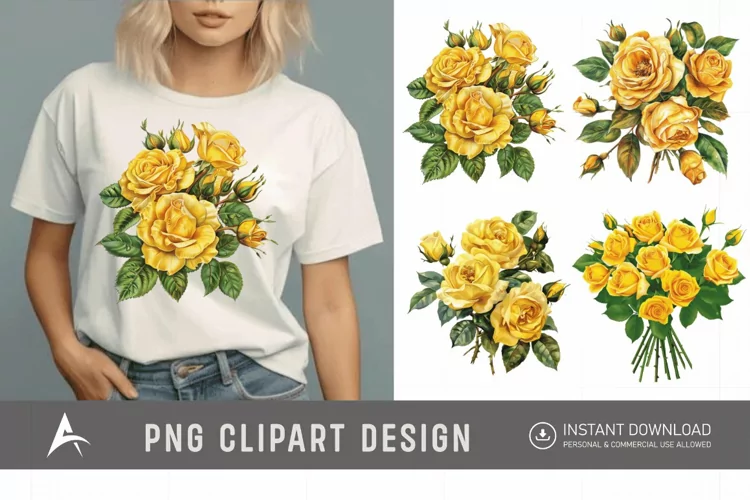 Watercolor Yellow Rose Bouquet Clipart
