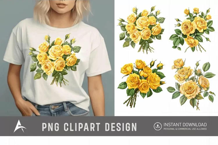 Watercolor Yellow Rose Bouquet Clipart