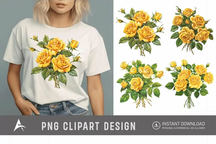 Watercolor Yellow Rose Bouquet Clipart