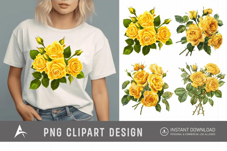 Watercolor Yellow Rose Bouquet Clipart