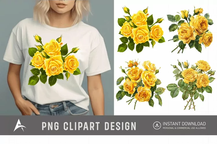 Watercolor Yellow Rose Bouquet Clipart