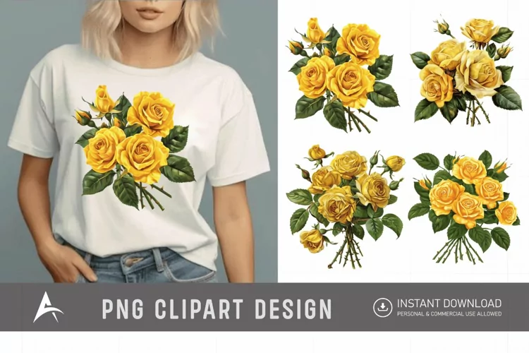 Watercolor Yellow Rose Bouquet Clipart