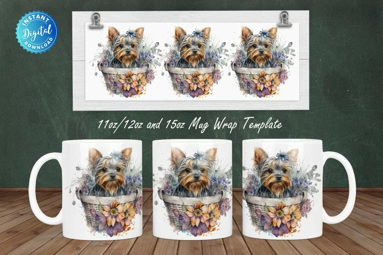 Watercolor Yorkshire Terrier 11, 12 & 15 Oz Mug Sublimation