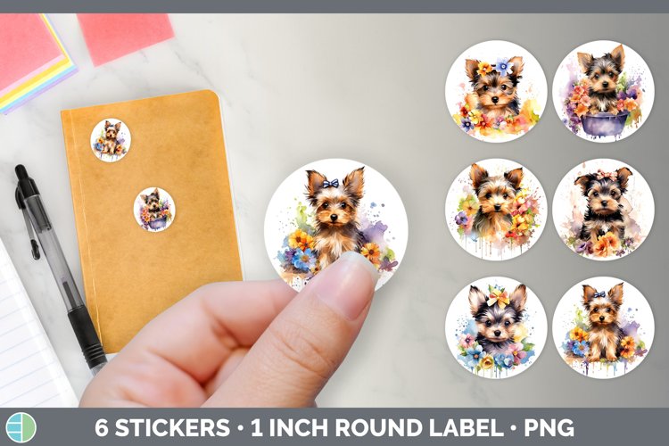 Watercolor Yorkshire Terrier Dog Stickers | Round Labels Des
