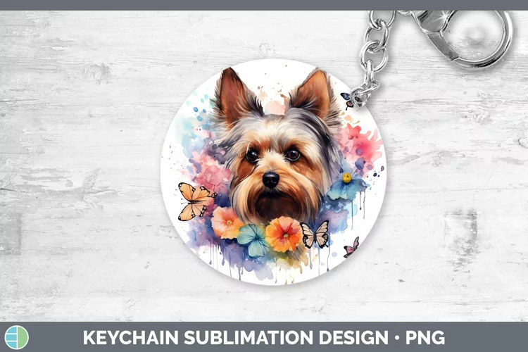Watercolor Yorkshire Terrier Keychain Sublimation Keyring De