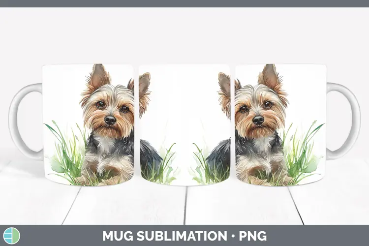 Watercolor Yorkshire Terrier Mug Wrap Sublimation Coffee Cup