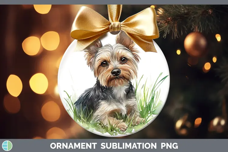 Watercolor Yorkshire Terrier Ornament Sublimation Bauble Des