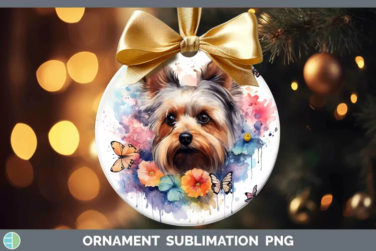 Watercolor Yorkshire Terrier Ornament Sublimation Bauble Des