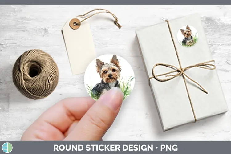 Watercolor Yorkshire Terrier Stickers | Round Labels Designs