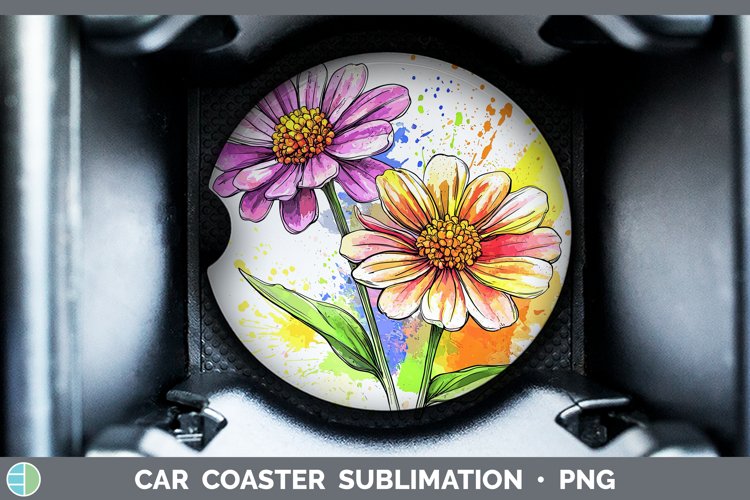 Watercolor Zinnia Car Coaster Sublimation Designs