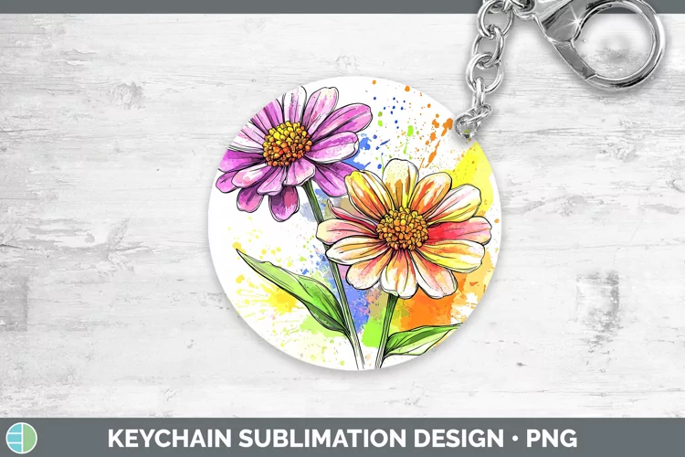 Watercolor Zinnia Keychain Sublimation Keyring Designs