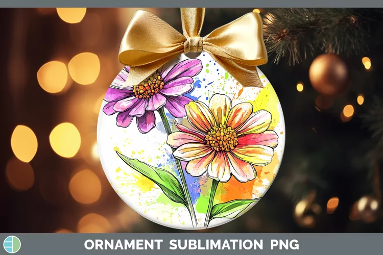 Watercolor Zinnia Ornament Sublimation Bauble Designs