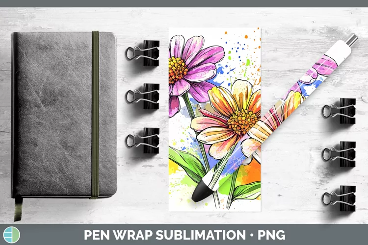 Watercolor Zinnia Pen Wrap Sublimation Pen Designs