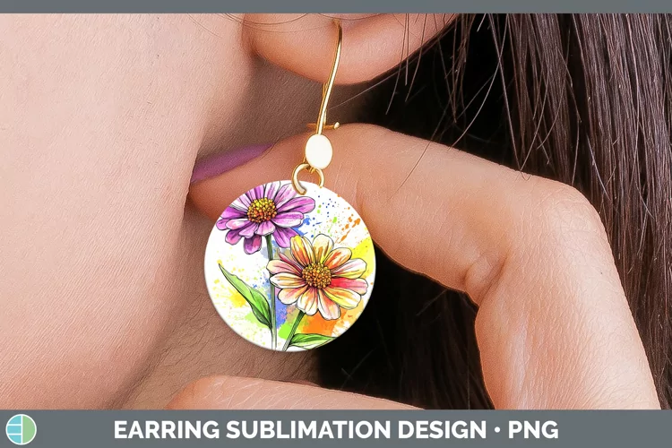 Watercolor Zinnia Round Earrings Sublimation Earrings Design