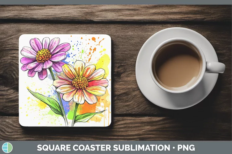 Watercolor Zinnia Square Coaster Sublimation Coaster Designs