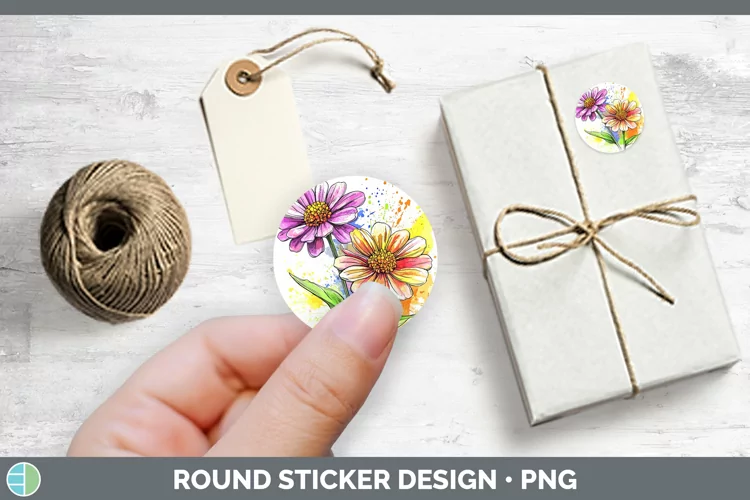Watercolor Zinnia Stickers | Round Labels Designs