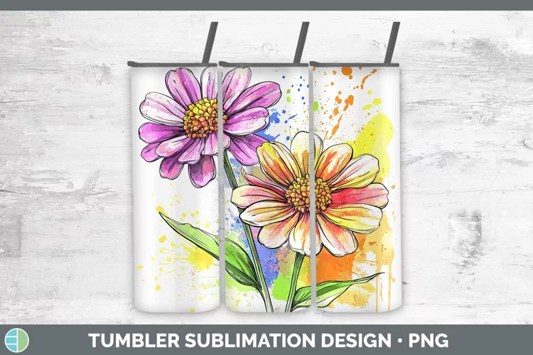 Watercolor Zinnia Tumbler Sublimation 20 oz Skinny Tumbler D