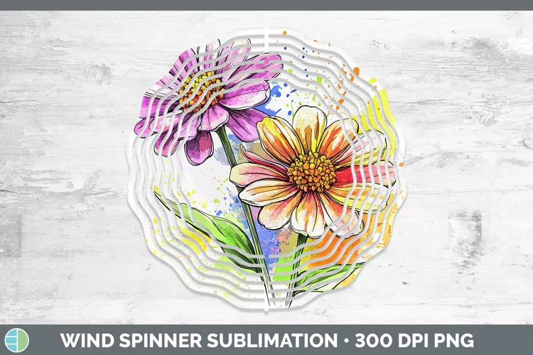 Watercolor Zinnia Wind Spinner Sublimation Spinner Designs