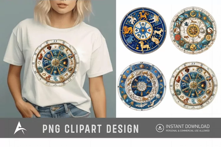 Watercolor Zodiac Wheel Clipart