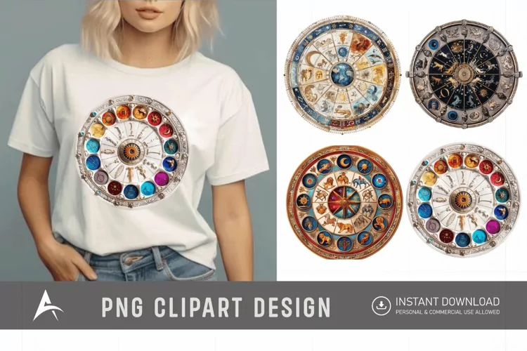 Watercolor Zodiac Wheel Clipart