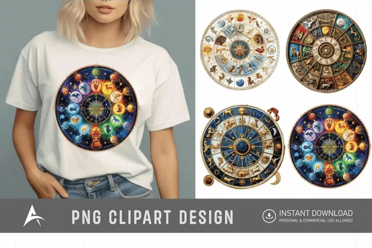 Watercolor Zodiac Wheel Clipart