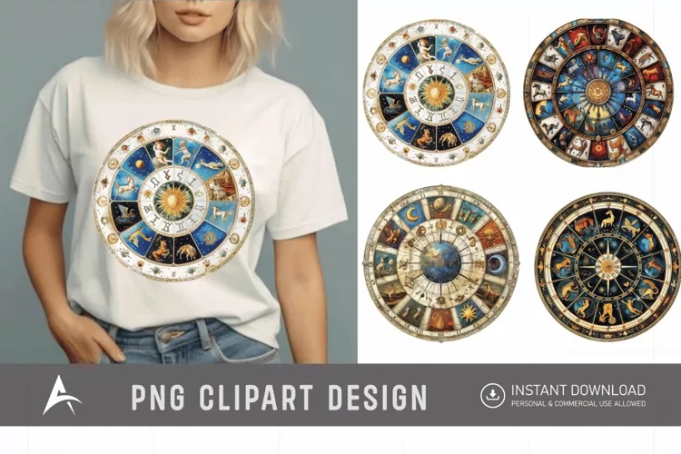 Watercolor Zodiac Wheel Clipart