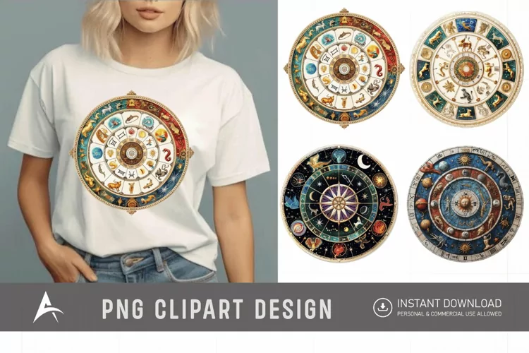 Watercolor Zodiac Wheel Clipart