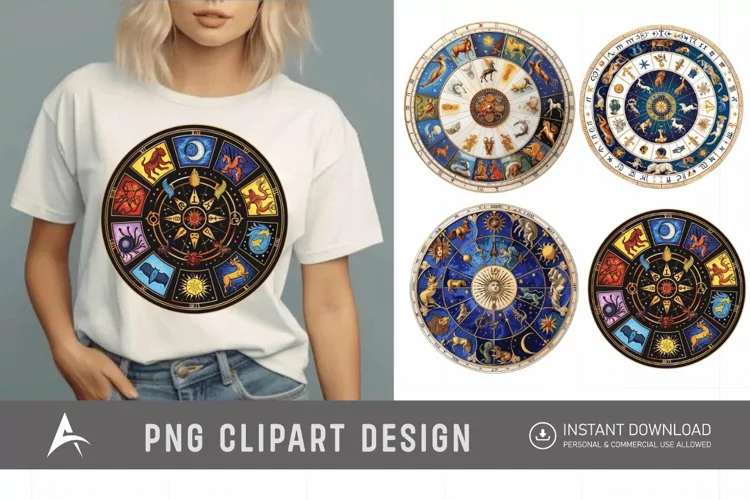 Watercolor Zodiac Wheel Clipart