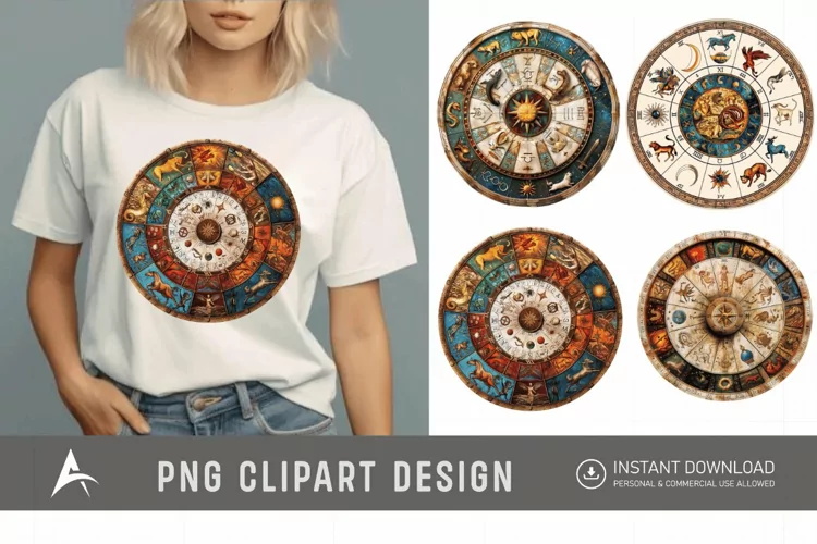 Watercolor Zodiac Wheel Clipart