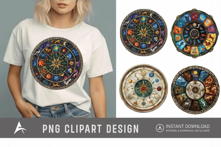 Watercolor Zodiac Wheel Clipart