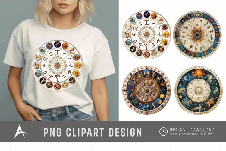 Watercolor Zodiac Wheel Clipart