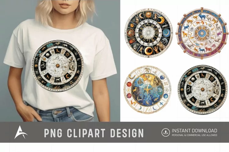Watercolor Zodiac Wheel Clipart