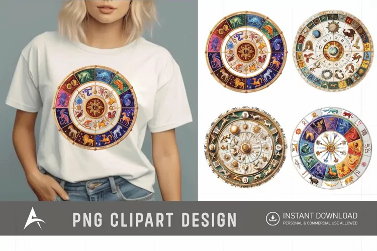 Watercolor Zodiac Wheel Clipart
