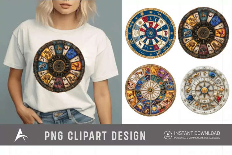 Watercolor Zodiac Wheel Clipart