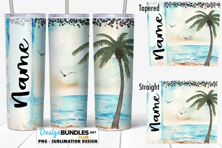 Palm Tree Peach Beach with Birds Seamless 20 oz Tumbler Wrap