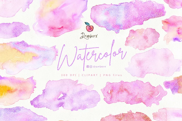 Pink watercolor brush strokes, watercolor clipart. 130