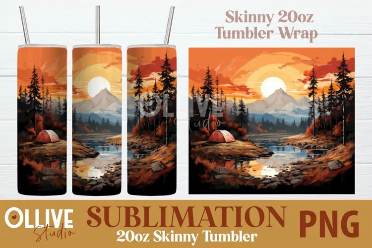 Camping 20oz Tumbler Wrap PNG