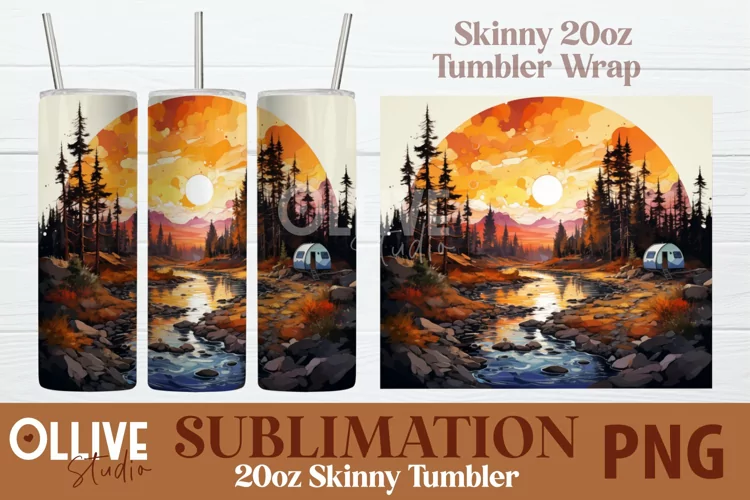 Camping Sublimation 20oz Tumbler Wrap PNG
