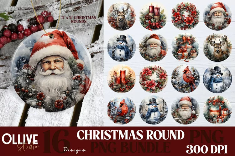 Christmas Round Ornaments Sublimation Bundle PNG