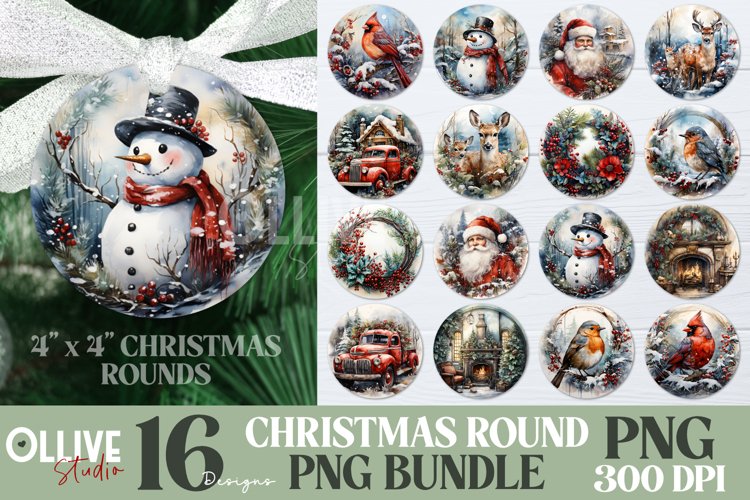 Christmas Ornaments Sublimation Rounds Bundle PNG Vol2
