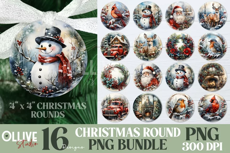 Christmas Ornaments Sublimation Rounds Bundle PNG Vol2