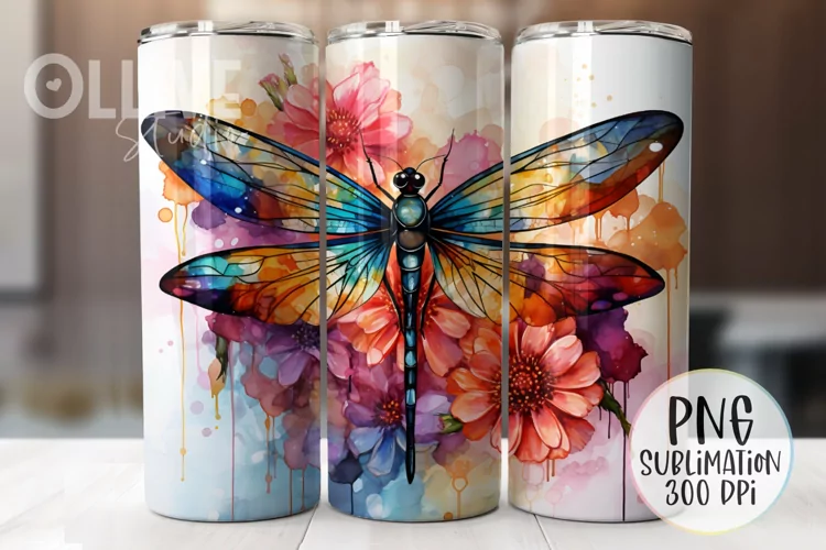 Dragonfly Sublimation 20oz Tumbler Wrap PNG