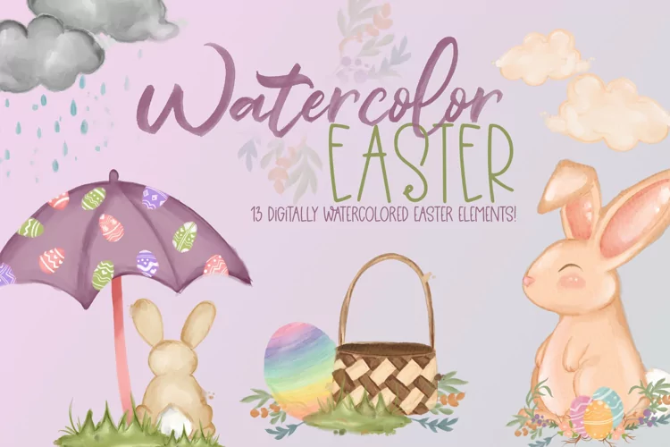 Watercolor Easter|13 PNG Digital Watercolor easter elements