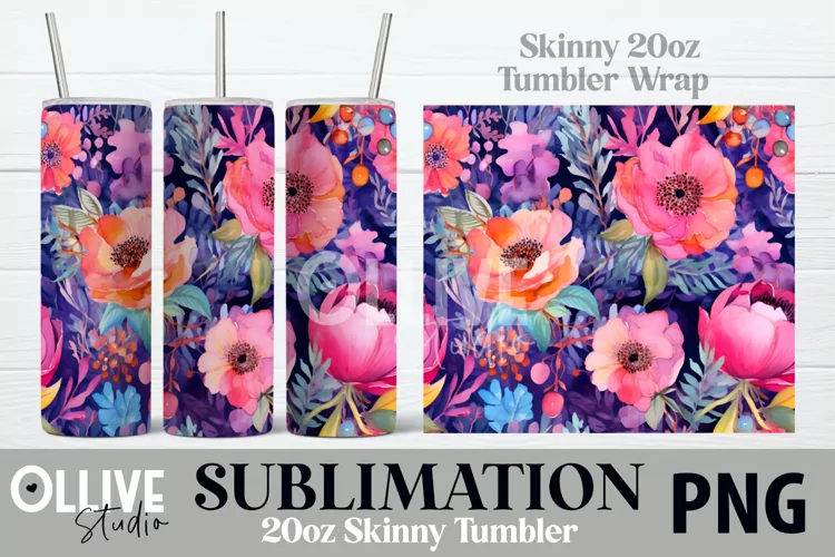Flowers Watercolor 20oz Tumbler Wrap PNG