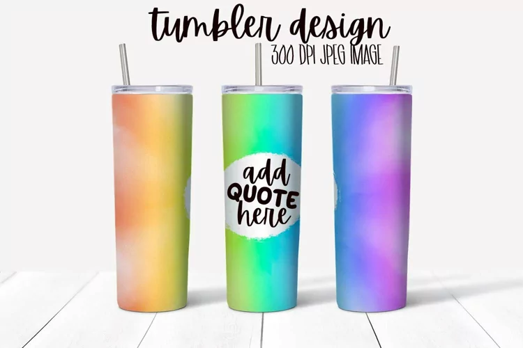 Rainbow Watercolor Tumbler Wrap Design With Blank Space